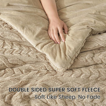 PHF Fluffy Sherpa Fleece Twin Comforter Set, 2 Pieces Warm Fuzzy Soft Bedding for Winter, 3D Tufted Flannel Plush Shaggy Bed Set, 1 Comforter (68"x90") and 1 Pillowcase (20"x26"), Khaki