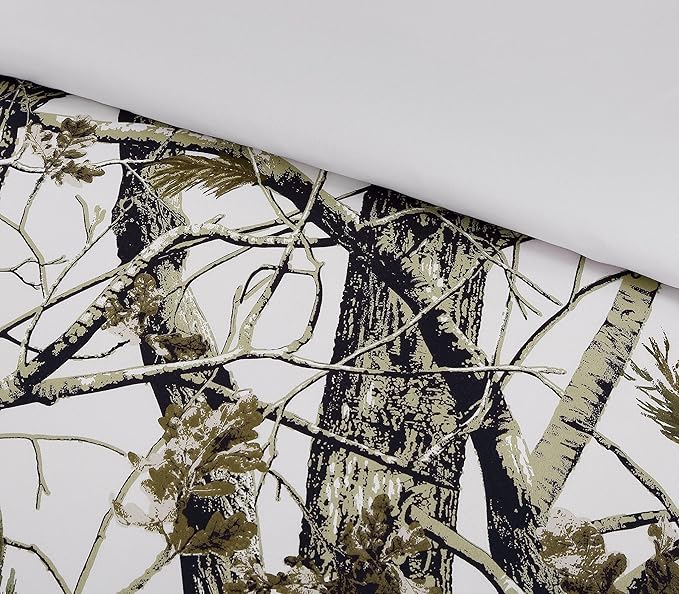 Chezmoi Collection Salem 2-Piece Cabin Lodge Forest Woods Comforter Set - Nature Camo Tree Leaves Printed Soft Microfiber Bedding - White, Twin