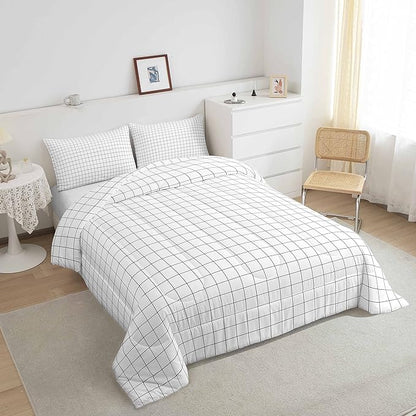 Erosebridal Buffalo Plaid Comforter Set Full Reversible Black Gray White Checked Bedding Set for Adult Men Women Farmhouse Grid Warm Soft Down Comforter Modern Geometric Bedroom Decor Grey Quilt Set
