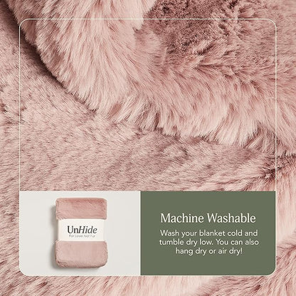 UnHide Marshmallow - Faux Fur Blanket - Heavy Weight, Extra Soft Blanket - Made from Recycled Materials - Machine Washable - Medium (60" x 80") - Rosy Baby