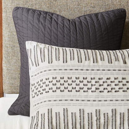 INK+IVY Rhea 100% Cotton Duvet Set Mid Century Modern Boho Design, All Season Comforter Cover Bedding Set, Matching Shams, Full/Queen, Geometric Clipped Jacquard Ivory 3 Piece