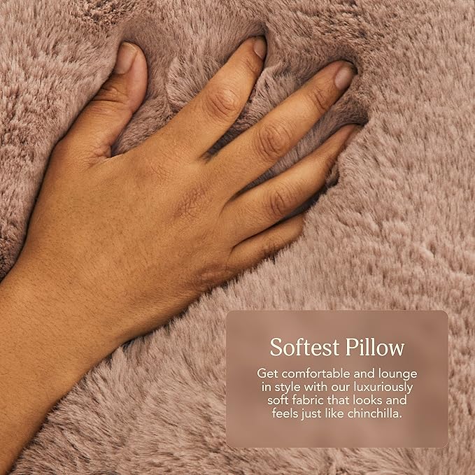 UnHide Squish - Faux Fur Pillow - Extra Soft Throw Pillow - Square Shaped Pillow, Polyester Fill - Machine Washable - Perfect for Living Room, Bedroom, or Guest Room - 20” x 20” - Beige Bear