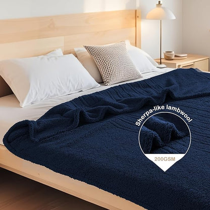 Electric Heated Blanket Throw Size 50"×60" with 9 Heating Levels 1-10 Hs auto Off, Heating Throw Double Sided Sherpa, Energy Efficient, Machine Washable, for Sofa & Office, Dark Blue
