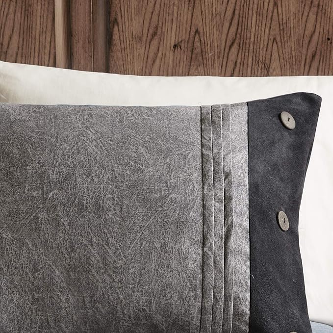 Madison Park Boone Cozy Comforter Set, Faux Suede, Deluxe Hotel Styling All Season Down Alternative Bedding Matching Shams, Decorative Pillow, Queen (90 in x 90 in), Rustic Grey 7 Piece,Dark Gray