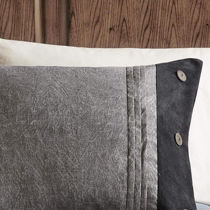Madison Park Boone Cozy Comforter Set, Faux Suede, Deluxe Hotel Styling All Season Down Alternative Bedding Matching Shams, Decorative Pillow, Queen (90 in x 90 in), Rustic Grey 7 Piece,Dark Gray