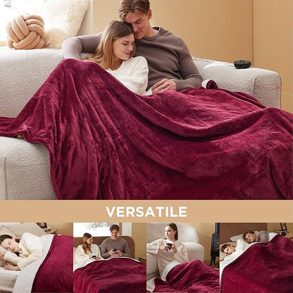 Bedsure Electric Blanket Queen Size - Dual Control Heated Blanket Queen, Fast Heating with 10 Time Settings & 10 Heat Settings, Warm Gift for Grandma (84x90 inches, Burgundy)