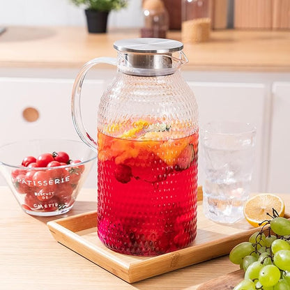Karafu 3 Liter/100 Oz Glass Pitcher with Lid, Easy Clean Heat Resistance Borosilicate Glass Jug for Hot/Cold Water, Milk, Ice Tea and Juice Beverage