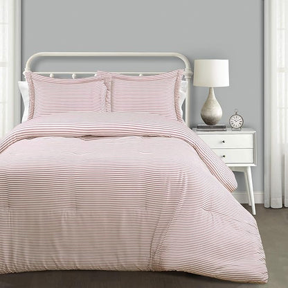 Lush Decor Farmhouse Stripe Reversible Cotton Comforter Set, 3 Piece Set, King, Red - Cozy Farmhouse Bedding Set - Rustic Decor - Striped Comforter - Modern Farmhouse Bedroom Decor