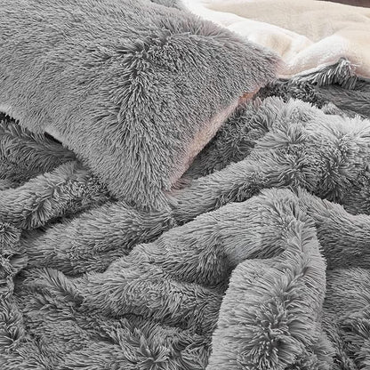 Joyreap 3-Piece Plush Shaggy Comforter Set, King Size Luxury Faux Fur Sherpa Reversible Bedding Comforter Set, Ultra Cozy Warm Fluffy Bedding Set for Winter (Light Gray, 100x88 inches)