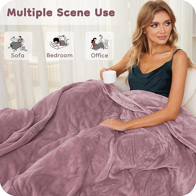 Electric Heated Blanket King Size 90"×100", Comfortable & Luxurious Flannel, 4 Heating Levels & 10 H Auto Shut Off, Purple