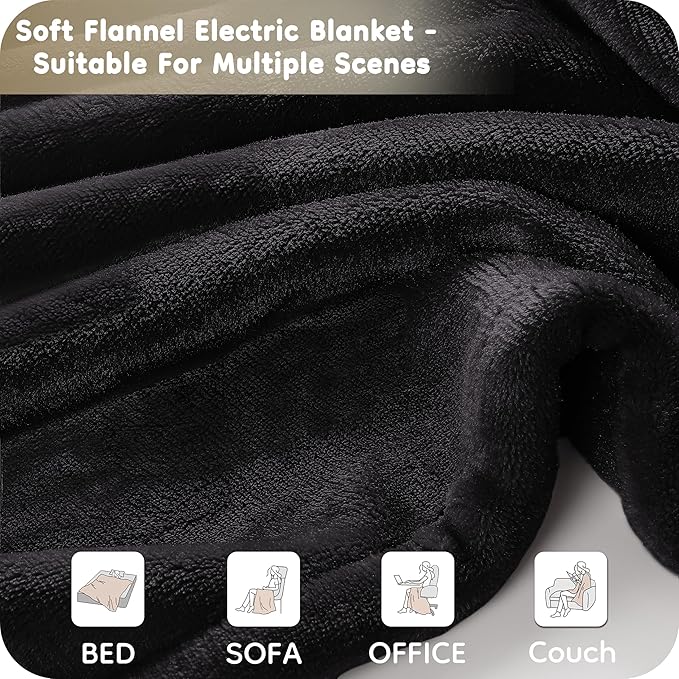 Electric Heated Blanket Twin Size 62"×84", Breathable & Luxurious Flannel, Soft Warm Gift with Over-Heat Protection, 4 Heating Levels & 10 H Auto Shut Off, Machine Washable，Dark Grey