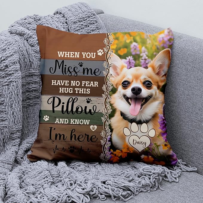 Q-Leo Personalized Pet Photo Pillow (Insert Included), Sympathy Gifts for Loss of Dog, Square Memorial Pillow