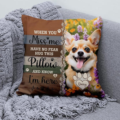 Q-Leo Personalized Pet Photo Pillow (Insert Included), Sympathy Gifts for Loss of Dog, Square Memorial Pillow