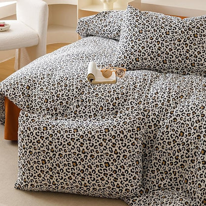 CLOTHKNOW Black Leopard Print Full Size Comforter Set Black White Brown Bedding Comforter Sets Cheetah Print Bedding Sets with 2 x Pillow Cases