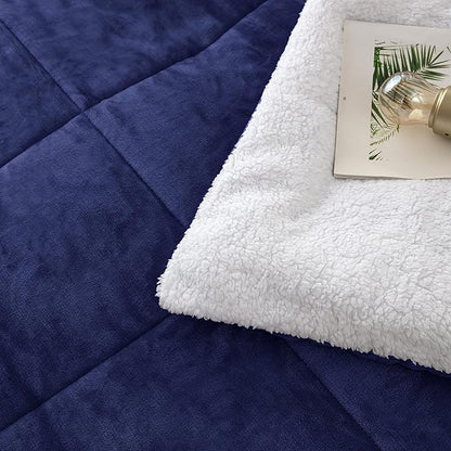 Seward Park Navy Blue Sherpa Comforter Set Full Queen Size, All Season Soft Warm Fleece Fall Blanket, Winter Bedding Sets with 2 Pillow Shams