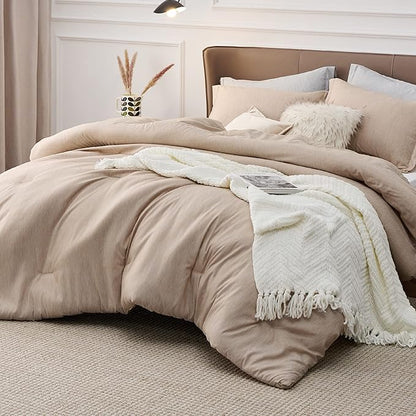Bedsure King Size Comforter Set - Warm Sand King Comforter Set, Soft Bedding for All Seasons, Cationic Dyed Bedding Set, 3 Pieces, 1 Comforter (104"x90") and 2 Pillow Shams (20"x36"+2")