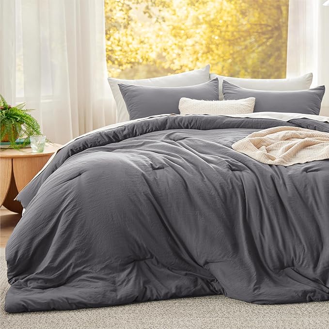 Bedsure Super King Comforter Set, Dark Grey Soft Prewashed Bedding for All Seasons, 3 Pieces GentleSoft™ Bed Set, 1 Lightweight Comforter (120"x120") and 2 Pillowcases (20"x36")