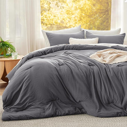 Bedsure Super King Comforter Set, Dark Grey Soft Prewashed Bedding for All Seasons, 3 Pieces GentleSoft™ Bed Set, 1 Lightweight Comforter (120"x120") and 2 Pillowcases (20"x36")