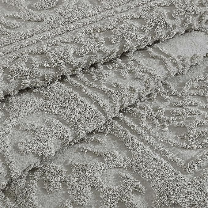Beatrice Home Fashions Medallion Tufted Chenille Comforter 3-Piece Set, Cotton, All Season Cozy Bedding, Queen, Gray