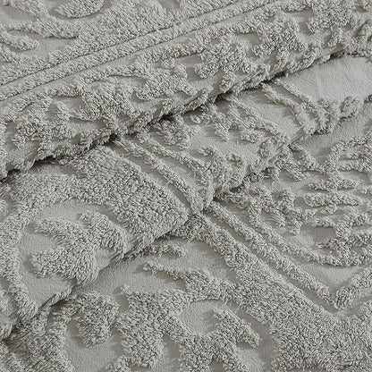 Beatrice Home Fashions Medallion Tufted Chenille Comforter 3-Piece Set, Cotton, All Season Cozy Bedding, Queen, Gray