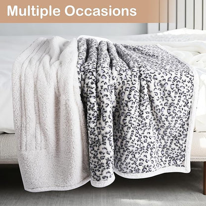 Electric Heated Blanket Full Size 72"×84" with 9 Heating Levels & 1-10Hs Auto Off, Plush Sherpa, Energy Efficient, Machine Washable, for Couch & Bed, Leopard Print Blue & White