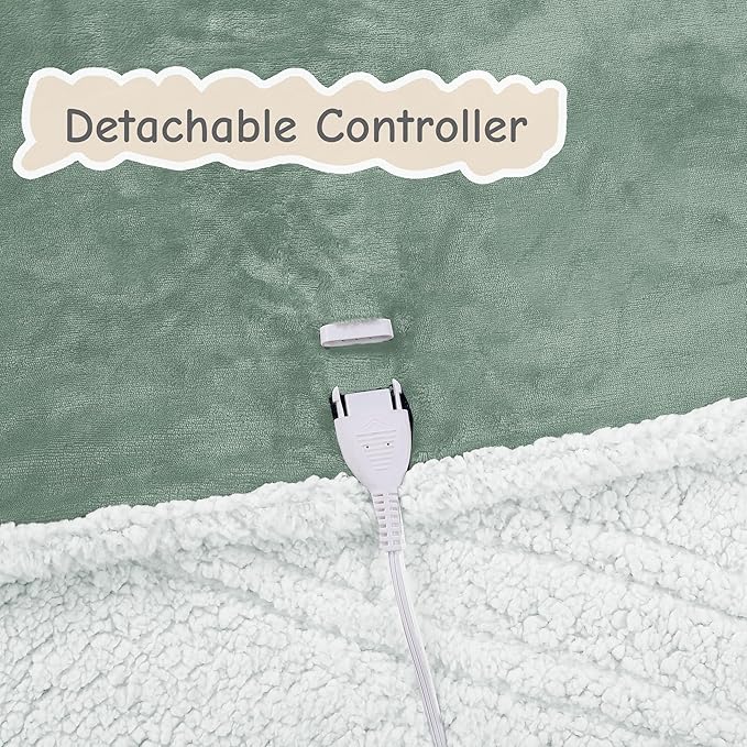 Electric Heated Blanket Throw Size 50"x60", Soft Flannel with Overheat Protection, 9 Adjustable Heat Settings & 10-Hour Auto-Off Timer, Fast Heating for Winter Comfort, Light Green