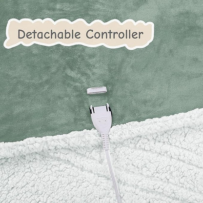 Electric Heated Blanket Throw Size 50"x60", Soft Flannel with Overheat Protection, 9 Adjustable Heat Settings & 10-Hour Auto-Off Timer, Fast Heating for Winter Comfort, Light Green