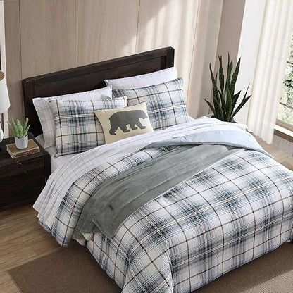 Eddie Bauer - Twin Comforter Set, Reversible Plaid Bedding with Matching Sham, Medium-Weight for Year Round Use, Dorm Essentials (Alder Blue/Grey)