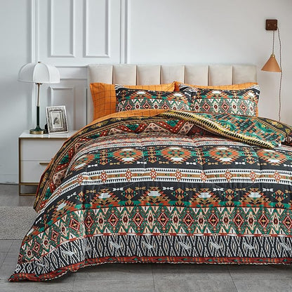 Flysheep Boho Bed in a Bag 6 Pieces Twin for Kids, Southwestern Bohemian Tribal Striped Printed, Reversible Bed Comforter Set (1 Comforter, 1 Flat Sheet, 1 Fitted Sheet, 2 Pillow Shams, 1 Pillowcase)