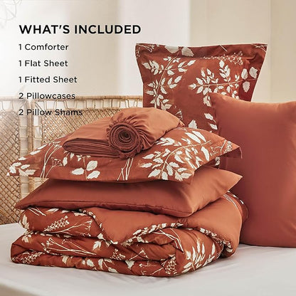 Bedsure Full Size Comforter Set - 7 Pieces Floral Terracotta Soft Bedding Sets, Full Bed in a Bag with Botanical Flowers Comforter, Sheets, Pillowcases & Shams