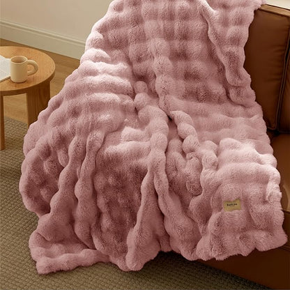 Bedsure GentleSoft Fluffy Fuzzy Twin Blanket, Soft Cozy Fleece Faux Fur Blanket, Pink Decorations Minky Velvet Couch Cover, Thick Warm Plush Women Men Birthday Gifts, 870GSM, Dusty Rose