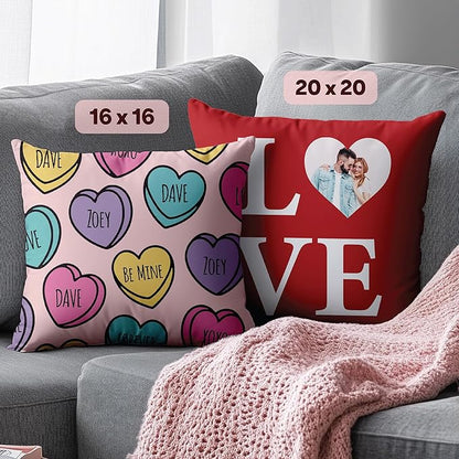 Fabric Textile Products Ships Next Day - Valentines Day Heart Decor - Custom Pillow - USA Made - Pillow with Pictures or Text - Valentines Gifts for Him or Her - Fluffy Soft Pillows - 16x16