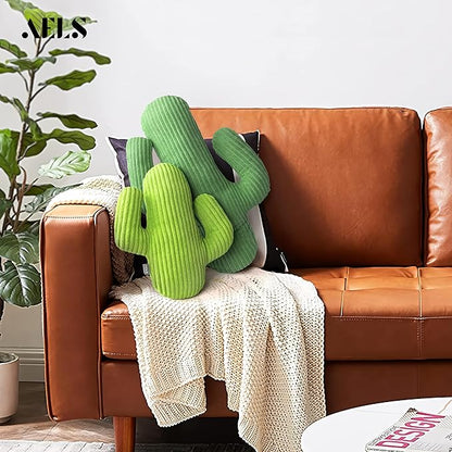 AELS Set of 2 Cactus Decorative Throw Pillows, 22"&14" Corduroy Striped Cactus Plush Pillow Set, Office Nap Pillow, Cute Succulent Throw Pillow for Nursery Bedroom Room Decor, Grass Green & Lime Green