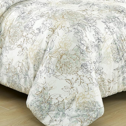 Chezmoi Collection Clematis 2-Piece Tranquil Floral Comforter Set Twin - Soft Green Gray Floral Floral Printed Microfiber Lightweight Bedding Set for All Season