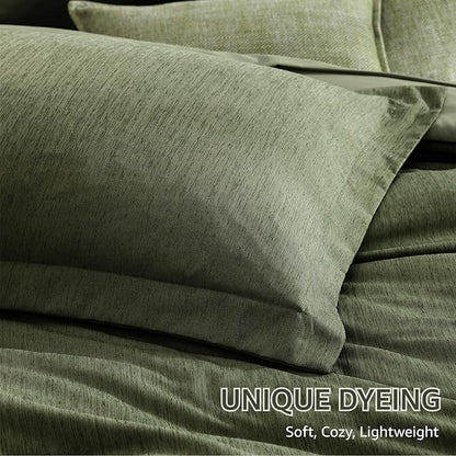 Monbix California King Comforter Set - 7 Pieces Cationic Dyeing Olive Green Bed in a Bag Cal King Bedding Sets with Comforter, Sheets, Pillowcases & Shams, Reversible Bedding Comforters Sets