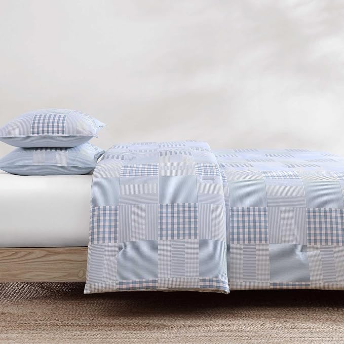 Tommy Hilfiger - King Comforter Set, Cotton Textured Bedding with Matching Shams, Medium Weight Bed Set, Oeko-TEX Certified (Hamptons Patchwork Blue)