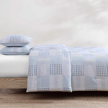 Tommy Hilfiger - Twin/Twin XL Comforter Set, Cotton Textured Bedding with Matching Sham, Medium Weight Bed Set, Oeko-TEX Certified (Hamptons Patchwork Blue)