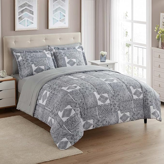 Sweet Home Collection 7 Piece Comforter Set Bag Solid Color All Season Soft Down Alternative Blanket & Luxurious Microfiber Bed Sheets, Tulsa, King