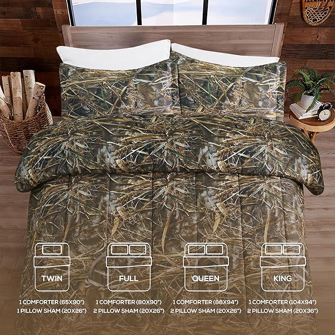 VISI-ONE Realtree Max-7 Camo Queen 3 Piece Comforter Set – Universal Outdoor Bedding, Rustic Farmhouse Décor for Nature & Wildlife Lover, Ideal for RV, Cabin, Lodge, Ranch, Farmhouse & Modern Space