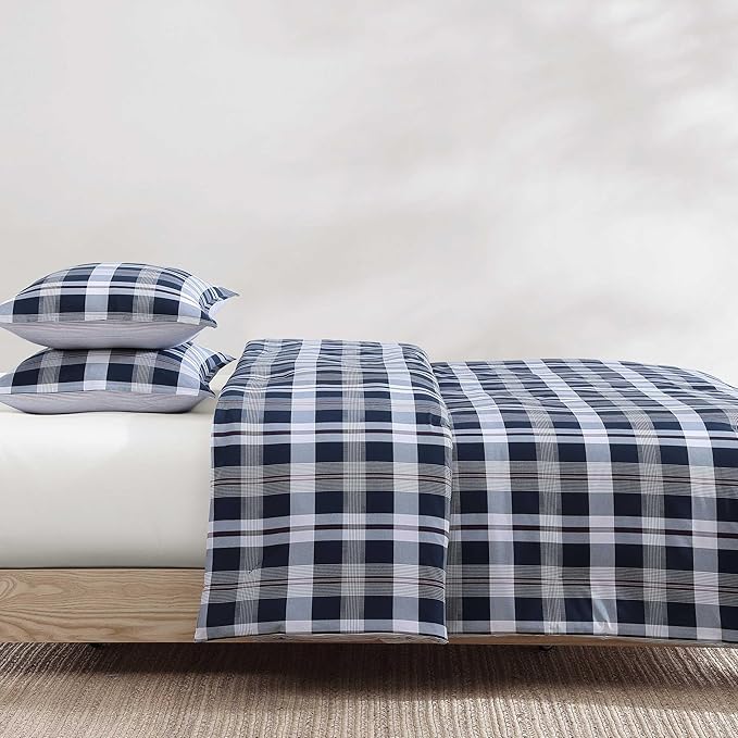 Tommy Hilfiger - King Comforter Set, Cotton Textured Bedding with Matching Shams, Medium Weight Bed Set, Oeko-TEX Certified (Dream Madras Blue)