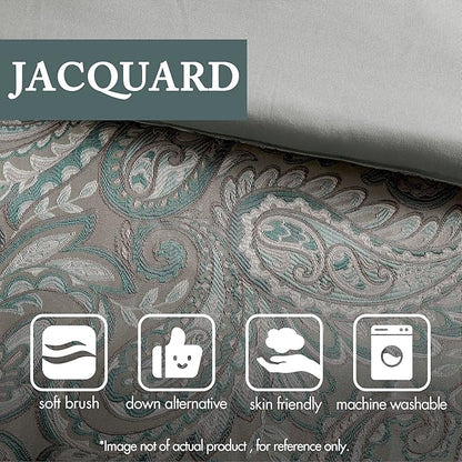 Madison Park Aubrey Cozy 12 Piece Comforter Set & Sheet, Luxe Faux Silk Jacquard Paisley Design - All Season Down Alternative Bedding with Cotton Bed Sheets, Bedskirt, Toss Pillows, Cal King Teal