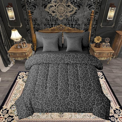 Leopard Print King Size Comforter Set with Sheets 7 Pcs,Gray Wild Animal Skin Comforter Blanket,African Cheetah Wildlife Bedding Sets with Comforter,1 Flat,Fitted Sheet,Pillowcases and Pillow Covers