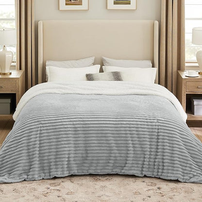 Bedsure Sherpa Blanket Queen Size for Bed - Super Soft, Cozy Fleece Thick Warm Blanket for Winter, GentleSoft Home Room Decor, Grey, 90x90 Inches
