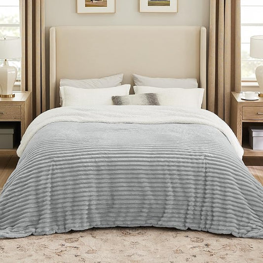 Bedsure Sherpa Blanket Queen Size for Bed - Super Soft, Cozy Fleece Thick Warm Blanket for Winter, GentleSoft Home Room Decor, Grey, 90x90 Inches
