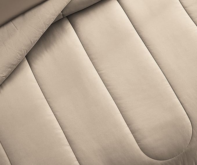 Maple&Stone King Size Comforter Set 7 Pieces Bed in a Bag - Down Alternative Bed Set with Sheets, Pillowcases & Shams, Soft Reversible Duvet Insert for King Bed, Beige