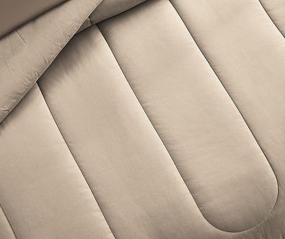 Maple&Stone King Size Comforter Set 7 Pieces Bed in a Bag - Down Alternative Bed Set with Sheets, Pillowcases & Shams, Soft Reversible Duvet Insert for King Bed, Beige