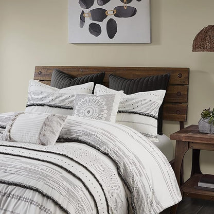 INK+IVY Luxurious Cotton-Bedding Set - Mid Century Trendy Geometric Design, All Season Cozy-Cover With Matching-Shams, Full/Queen, Nea Trims Black/Multi