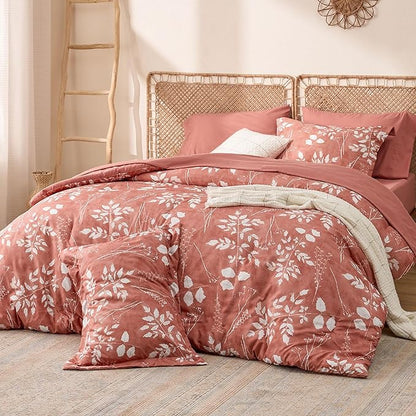 Bedsure Dusty Pink Queen Comforter Set - 7 Pieces Floral Bedding Sets, Queen Bed in a Bag with Reversible Botanical Flowers Comforter, Sheets, Pillowcases & Shams