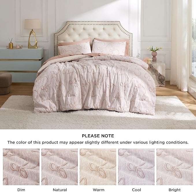 Bedsure Full Size Comforter Sets, GentleSoft™ 3 Pieces Bow Cute Bedding Pink Room Decor Aesthetic, Full Size Bedding Sets Gifts for Her, 1 Pink Comforter, 2 Pillow Shams, 82x86 Inches