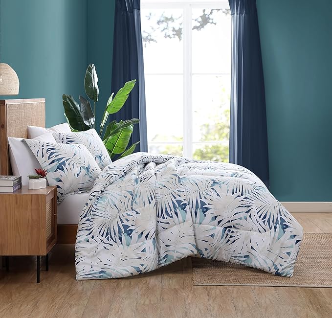 Caribbean Joe King 3-Piece Comforter Set, Tropical Coastal Beach Design Bedding, Silhouette Palms